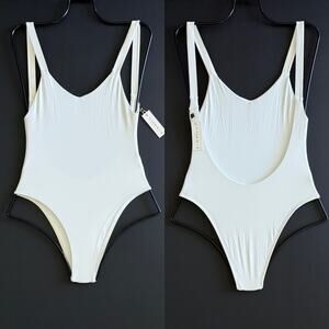 Vitamin A Swim Leah One Piece - High Cut Open Back - White EcoLux - L - NWT